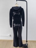 Women Casual Solid Letter Beaded long-sleeved Hoodies long pants two-piece suit