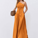 Spring Women's Chic Slash Shoulder Tie Waist Wide Leg Jumpsuit