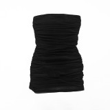 Women Spring Sexy Faux Two-Piece Mesh Strapless Dress