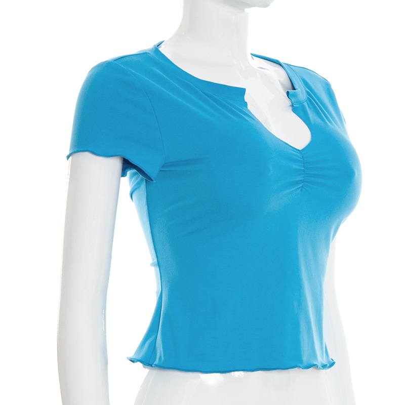 V-Neck Short-Sleeved Crop Top for Summer Outings