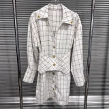 Spring Women's French Chic Corset Waist Plaid Shirt Dress