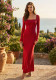 Women Backless Red Long-sleeved Elegant Dress