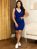 Women Casual Elegant Striped Patchwork V-Neck Dress