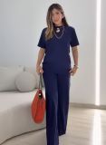 Women Summer Short-sleeved Top and Wide-leg Pants Casual Two-Piece Set
