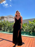 Women Elegant Backless Lace Suspender Slit Dress