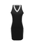 Women Casual Elegant Striped Patchwork V-Neck Dress