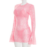 Women Beach Swim Trunks Lace Long-Sleeve Dress Three-Piece