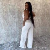 Spring Summer Women's Low Back Draped Top & Wide Leg Pants Set