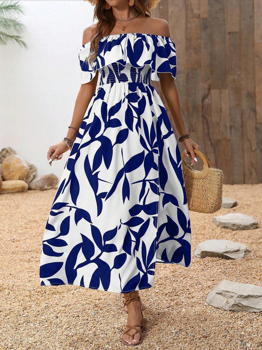 Summer Women's Off Shoulder Printed Split Sexy Long Dress