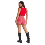 Women Studded Embroidered Five-Pointed Star Belt Casual Sexy Stretch Denim Shorts