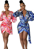 Women Sexy Printed V-neck Dress