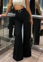 Women's High Waist Metal Ring Belt Wide Leg Black Trousers Women's High Waist Metal Ring Belt Wide Leg Black Trousers