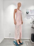 Women Backless Halter Neck Summer Slit Dress