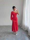 Women Spring/Summer Slit Elegant Long-sleeved Dress