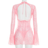 Women Beach Swim Trunks Lace Long-Sleeve Dress Three-Piece