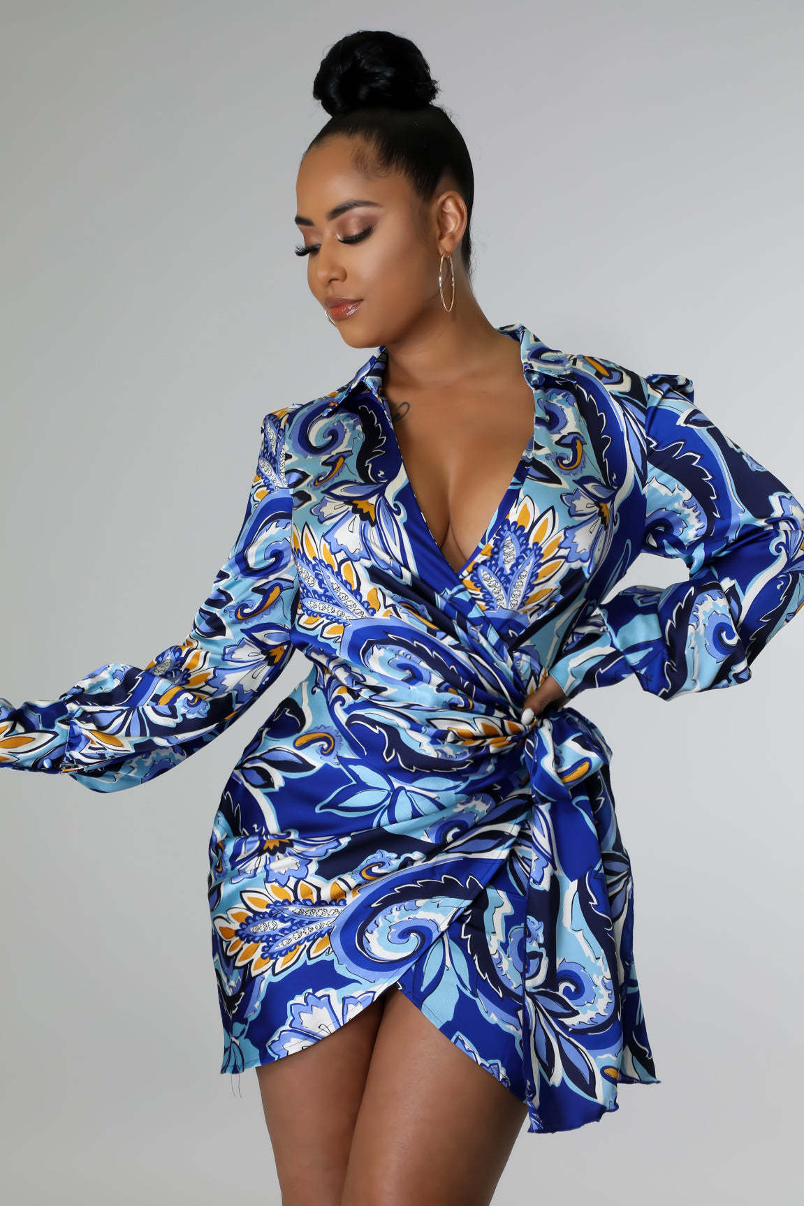 Printed V-Neck Dress for Evening & Party Wear