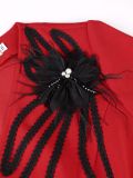 Plus Size Women Red and Black Color Block Ruffles Top and Fishtail Skirt Formal Party Two-Piece Set