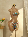 Women Pearl Tassel Body Chain Halter Neck Top