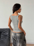 Summer Women's Y2K Sexy Grey V-Neck Adjustable Strap Cami Top