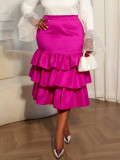 Plus Size Women Rose Multi-Layer Ruffle Skirt Formal Party Elegant Cascading Ruffles Dress