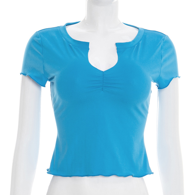 V-Neck Short-Sleeved Crop Top for Summer Outings