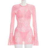 Women Beach Swim Trunks Lace Long-Sleeve Dress Three-Piece