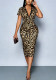 Summer Women's Leopard Print Short Sleeve Bodycon Midi Dress