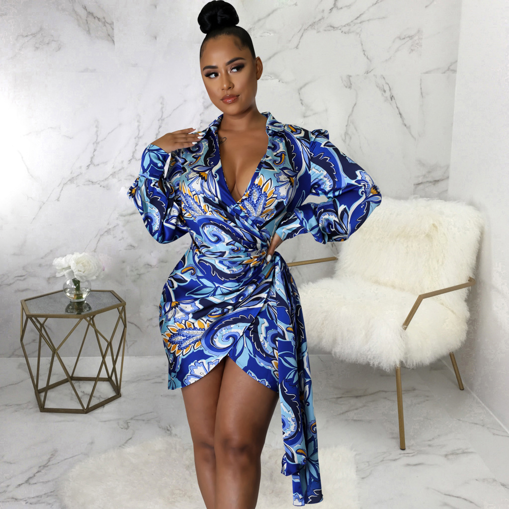 Printed V-Neck Dress for Evening & Party Wear
