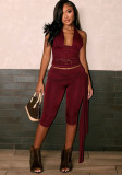 Women's Sexy Lace Halter Neck Sleeveless Top & Capri Pants Set