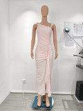 Women Backless Halter Neck Summer Slit Dress