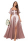 Women Ruffled Pleated Square Neck Short-sleeved Slit Bridesmaid Dress