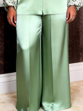 Plus Size Women Geometric Print Patchwork Shirt and Wide-Leg Pants Two-Piece Set