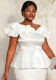 Plus Size Women White Off Shoulder Ruffles Formal Party Top