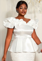 Plus Size Women White Off Shoulder Ruffles Formal Party Top Plus Size Women White Off Shoulder Ruffles Formal Party Top