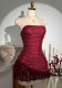 Women's Strapless Sequin Low Back Ruffle Bodycon Party Dress