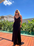Women Elegant Backless Lace Suspender Slit Dress