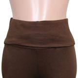 Women's Retro Brown Slim Fit Top & High Waist Pants Two-Piece Set