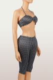 Women's Fashion Spot Print Sexy Strappy Top and Waist-High Butt Lift Pants Set
