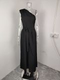 Spring Women's Chic Slash Shoulder Tie Waist Wide Leg Jumpsuit