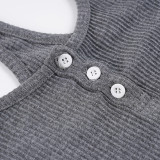 Women's Ribbed Button Tank Top & Shorts Casual Sport Set