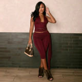 Women's Sexy Lace Halter Neck Sleeveless Top & Capri Pants Set