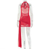 Women's Lace-Up Halter Neck Ruched Sexy Mini Dress