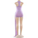 Autumn Winter Women's Sleeveless Low Back Slim Waist Bodycon Dress