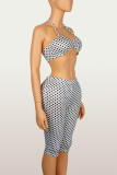 Women's Fashion Spot Print Sexy Strappy Top and Waist-High Butt Lift Pants Set