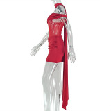 Women's Strapless Sheer Ruched Slim Waist Bodycon Mini Dress