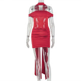 Women's Strapless Sheer Ruched Slim Waist Bodycon Mini Dress