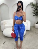 Women's Fashion Spot Print Sexy Strappy Top and Waist-High Butt Lift Pants Set