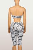 Women's Fashion Spot Print Sexy Strappy Top and Waist-High Butt Lift Pants Set