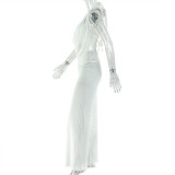 Spring Summer Women's Low Back Draped Top & Wide Leg Pants Set