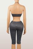 Women's Fashion Spot Print Sexy Strappy Top and Waist-High Butt Lift Pants Set